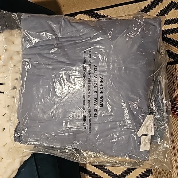 Urban habitat blue white geometric boho embroidered pillow - Picture 2 of 3